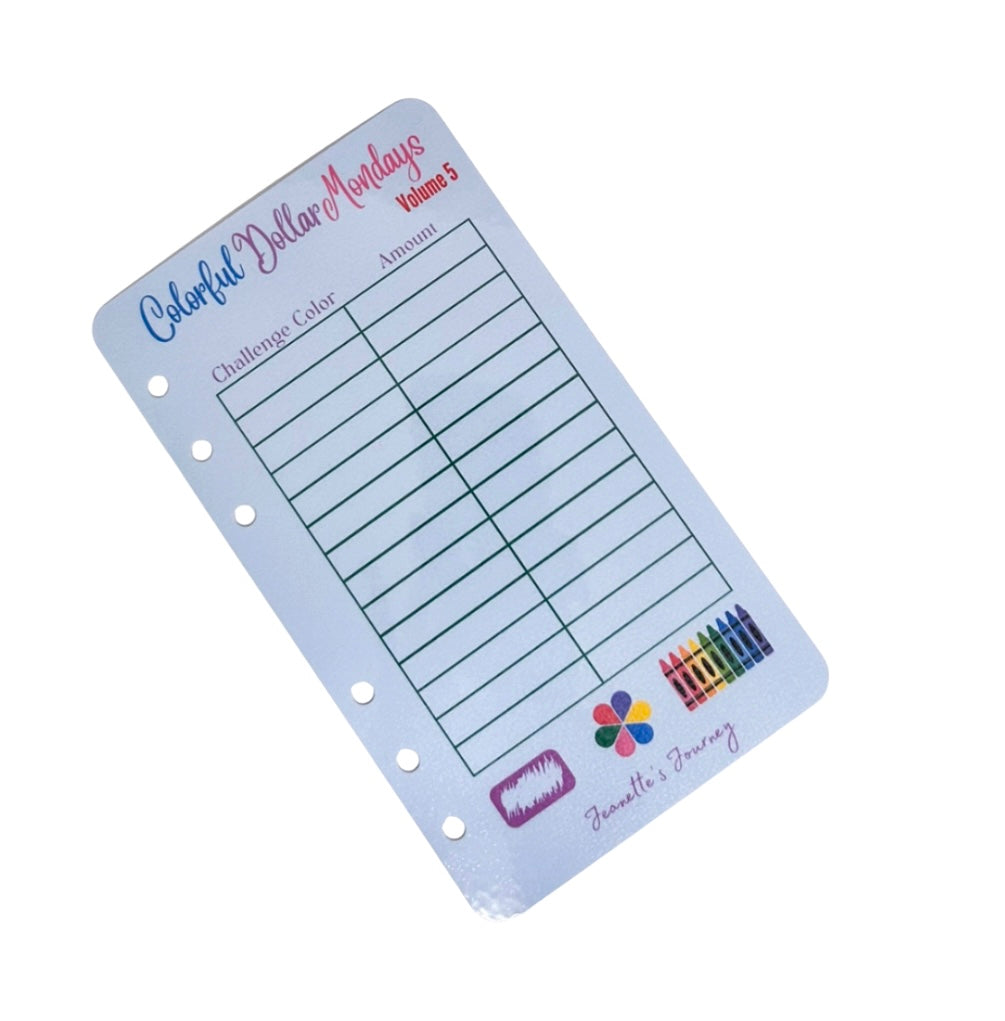 Colorful Dollar Mondays Savings Challenge Tracker Volume 5/A6