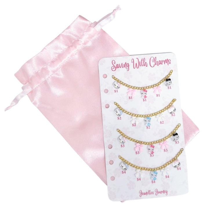 3D Gold Chain Saving With HK Charms Challenge With Pink Silk Pouch (Charms May Vary)