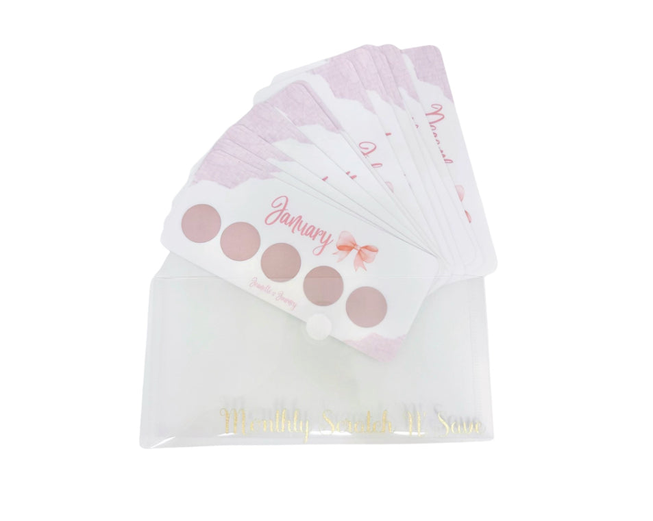 Pink Monthly Scratch N’ Save Bundle W/ Clear And Gold Envelope