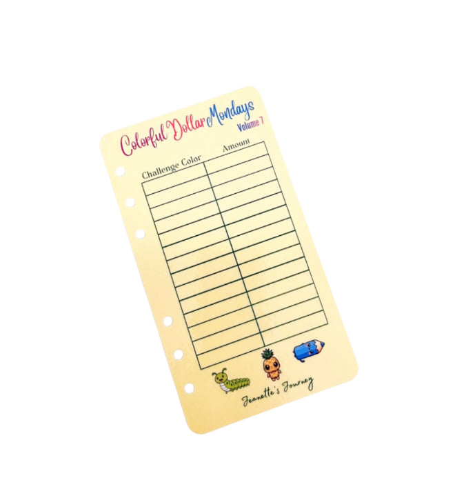 Colorful Dollar Mondays Savings Challenge Tracker Volume 7/A6