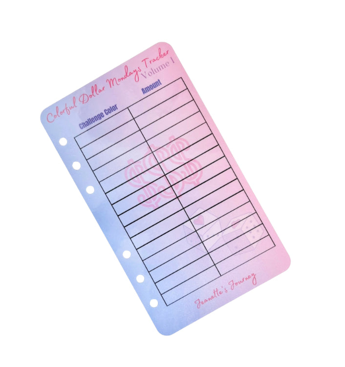 Colorful Dollar Mondays Savings Challenge Tracker Volume 1/ A6