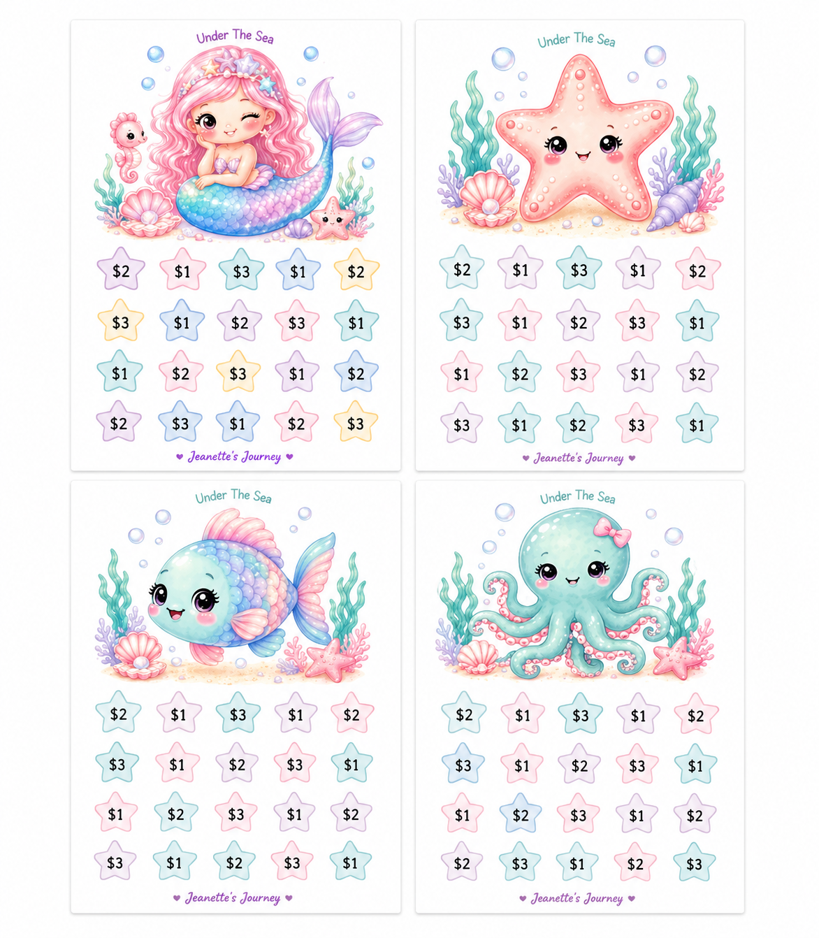 100 Savings Challenges Binder Refills | Under The Sea | Set Of 4