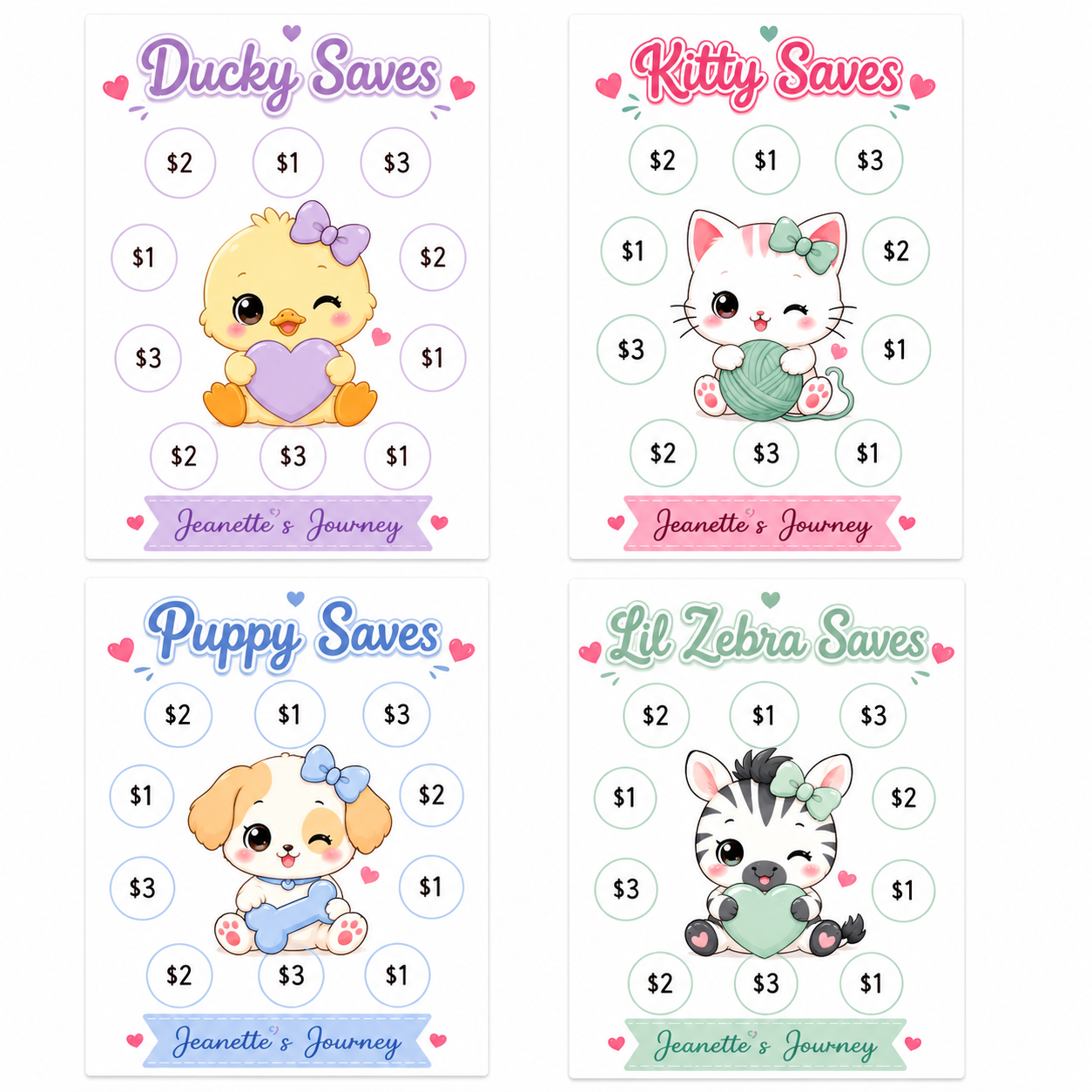 100 Savings Challenges Binder Refills | Cutesy Animal | Set Of 4 (Copy)
