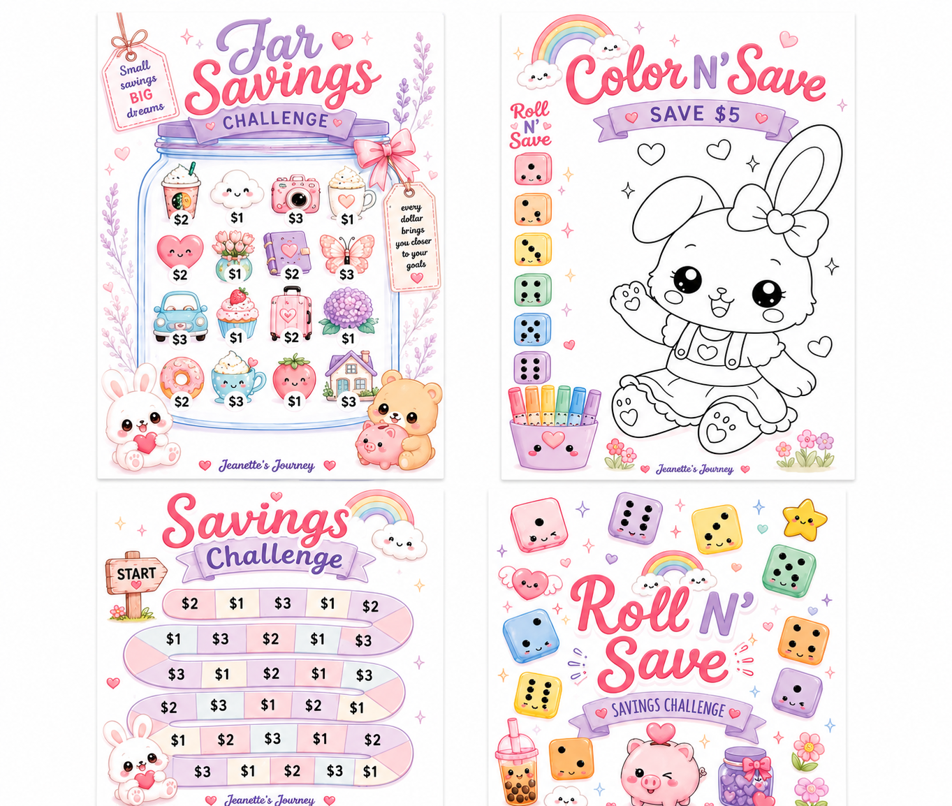 100 Savings Challenges Binder Refills | Fun Savings | Set Of 4