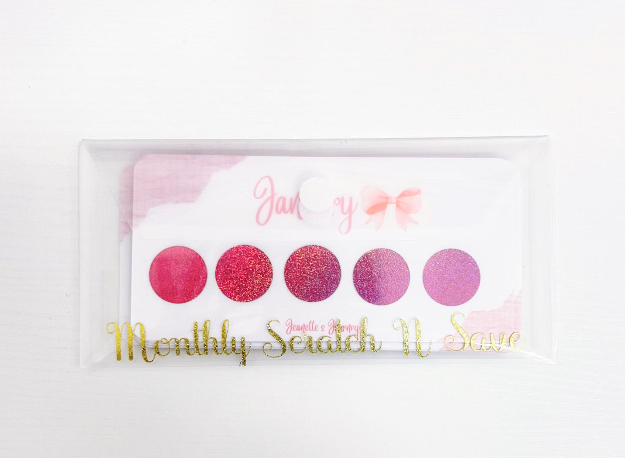 Pink Monthly Scratch N’ Save Bundle W/ Clear And Gold Envelope