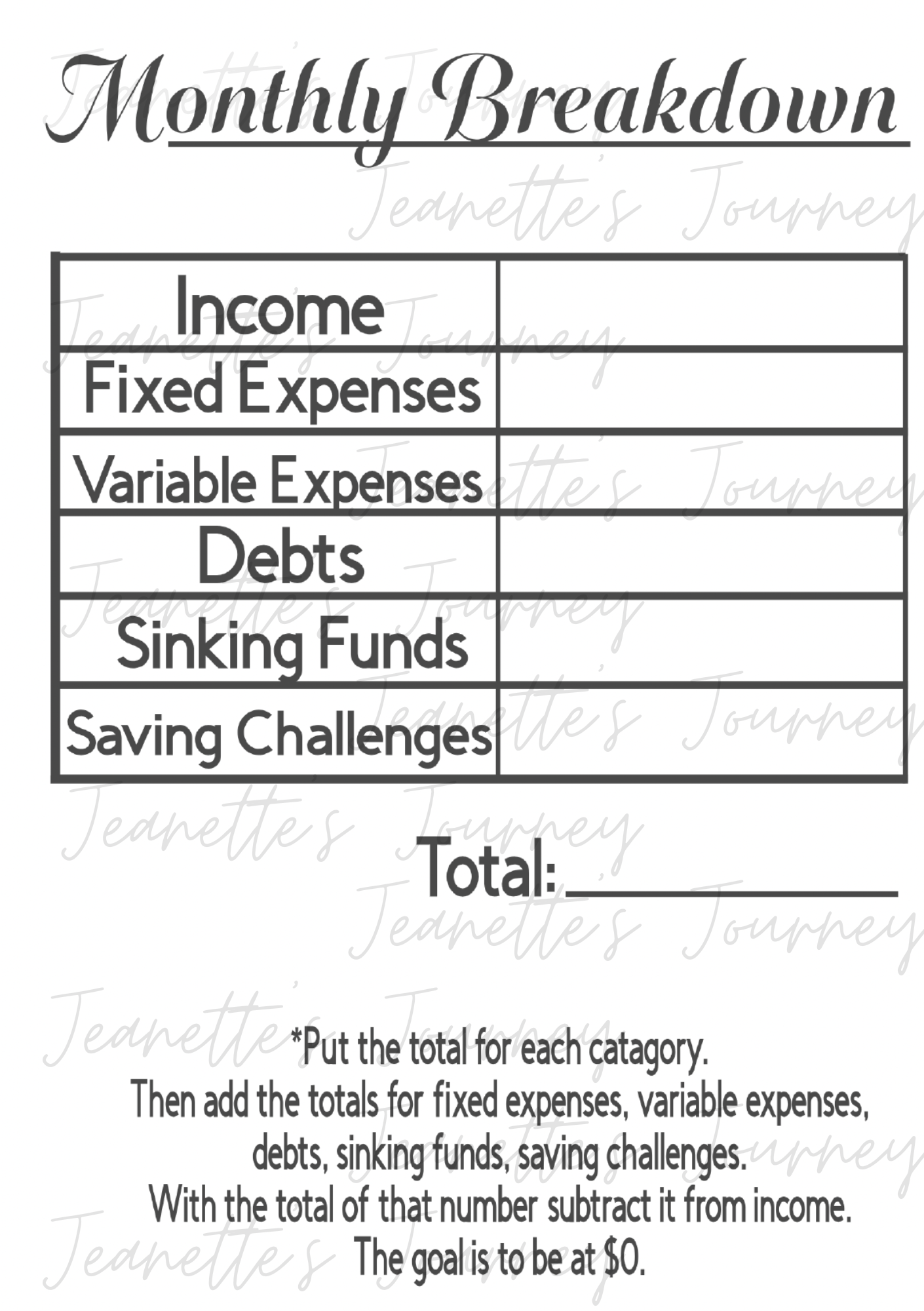 Zero Based Budgeting Laminated Planner/ A5