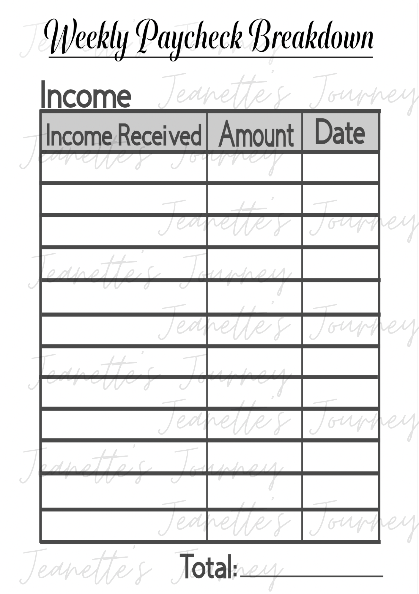 Weekly Paycheck Laminated Breakdown Pages/ A5 Pages