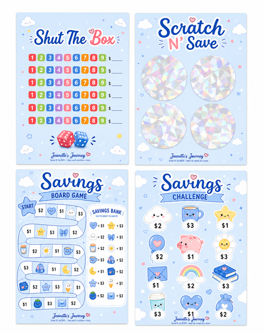 100 Savings Challenges Binder Refills | Clouds Of Savings | Set Of 4