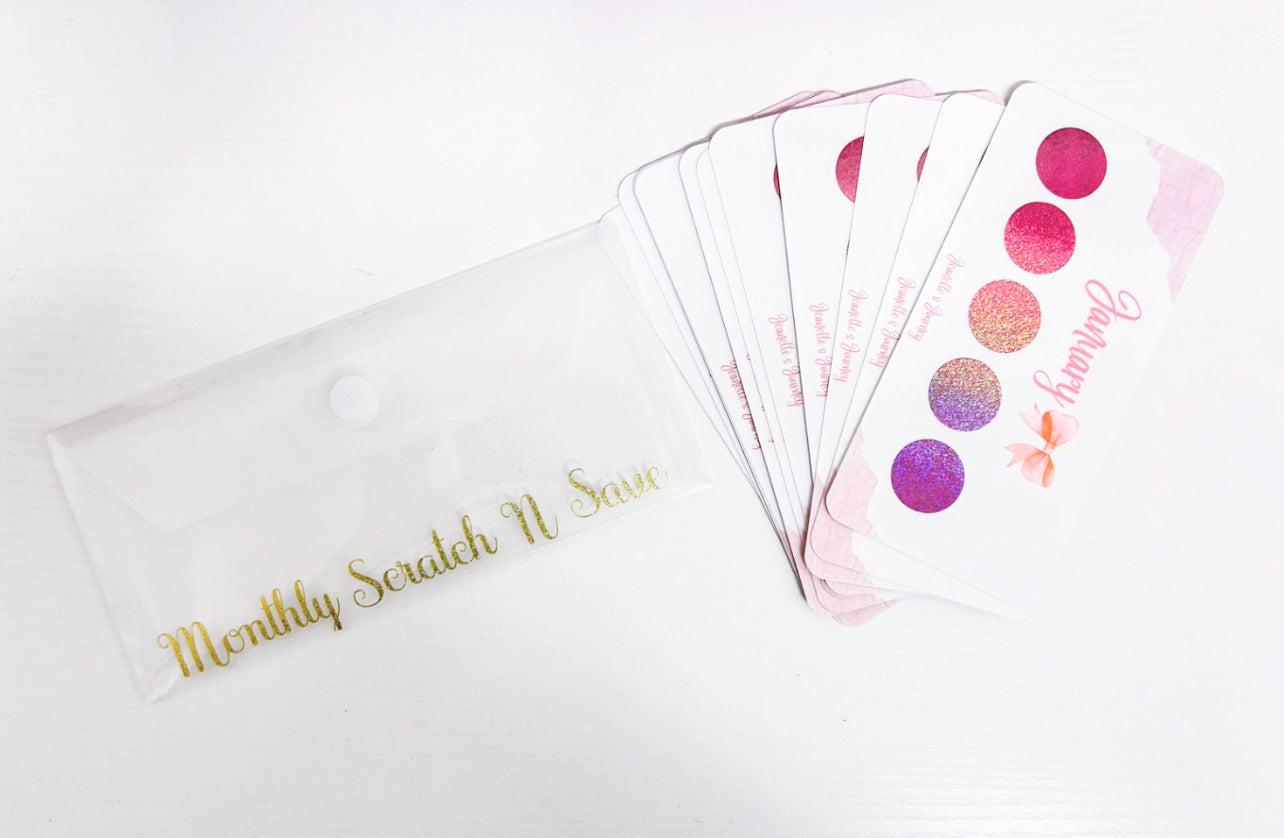 Pink Monthly Scratch N’ Save Bundle W/ Clear And Gold Envelope