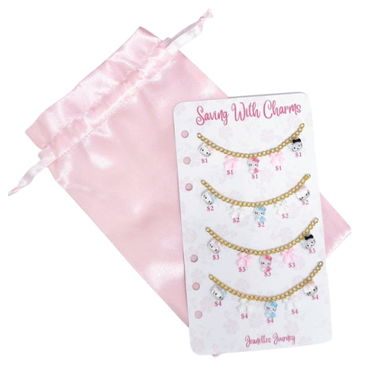 3D Gold Chain Saving With HK Charms Challenge With Pink Silk Pouch (Charms May Vary)