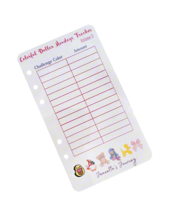 Colorful Dollar Mondays Savings Challenge Tracker Volume 3/A6