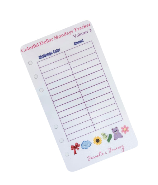 Colorful Dollar Mondays Savings Challenge Tracker Volume 2/A6