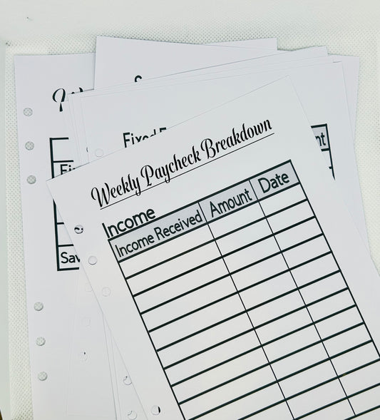 Weekly Paycheck Laminated Breakdown Pages/ A5 Pages